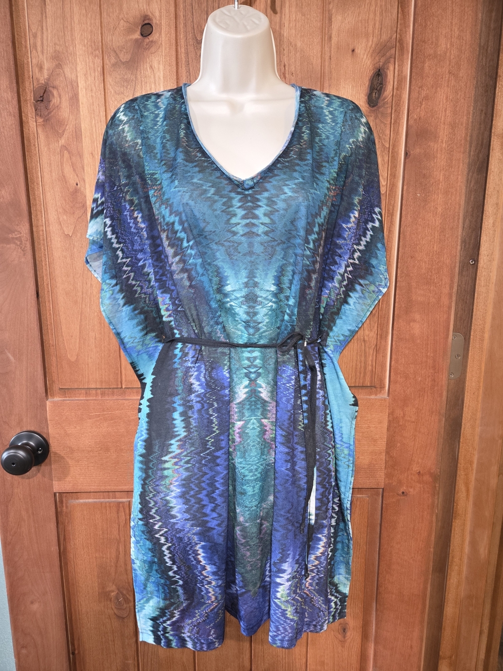 H&M Blue and Teal V-Neck Cover-Up with Tie Waist
